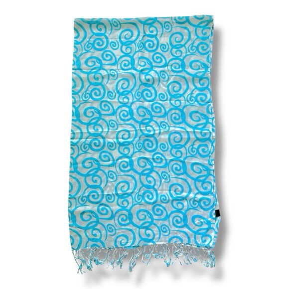 100% Rayon Blue Rectangular Scarf 69” X 21.5” Unisex Scarce - Picture 2 of 3